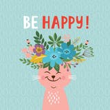 Pretty Kitty, a cute and colourful happy birthday card with a cat wearing a floral tiara